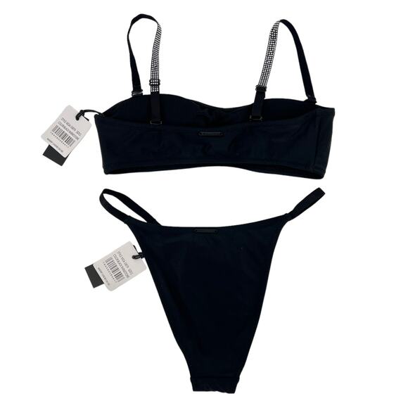 Kendall + Kylie Womens Black Rhinestone Bikini Set Two-Piece Swimsuit Small S - Picture 5 of 12